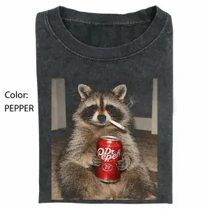 Vintage Raccoons Dr Pepperr Smoking Comfort Colors T-Shirt with Funny Gen Z Dank Meme Design Trendy Animal Graphic Tee Cotton Streetwear Gift for Men and Women Menswear Top - Casual, Love