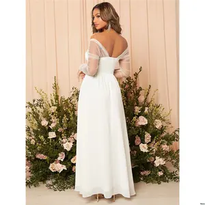 Shower Bridal Sleeve Long White Dress Wedding Chiffon Bustier Split Mesh Contrast Belle tiktok Thigh Elegant