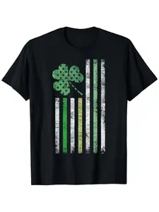 Men's Casual Sporty Fashion Trendy Fitness Outdoor Home Short Sleeve T-shirt, St. Patrick's Day, Fashionable 2D Printed Pattern, Elastic and Comfortable, Suitable for Sports, Travel, and Daily Casual Wear - Regular Fit Round Neck, Knitted Fabric, All