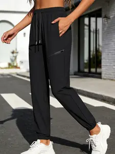 DLGK Summer Light and Breathable Outdoor Women's Sports Pants with Mid-Waist Straight Leg Fit Casual Style Elastic Waist Drawstring Long Pants for All Seasons