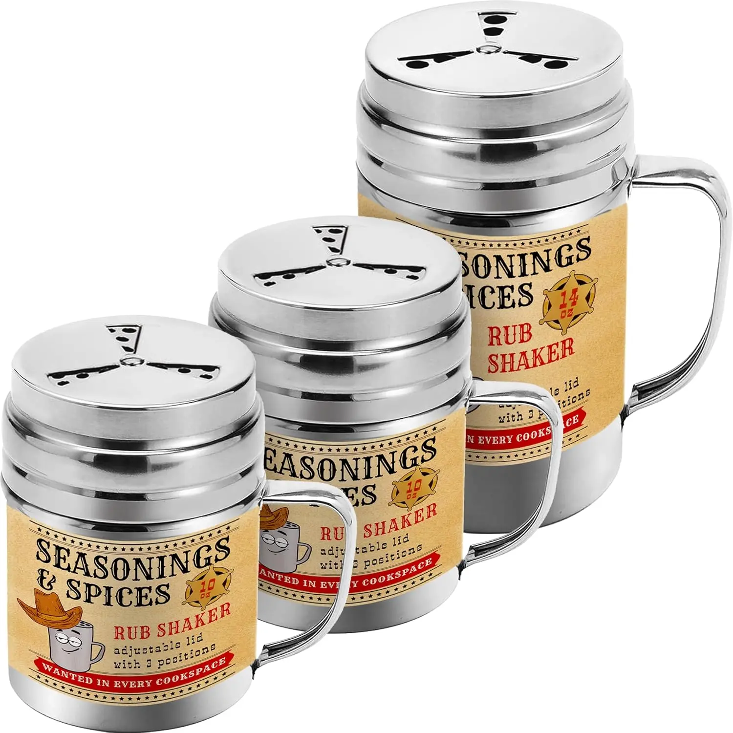 [10oz, 10oz, 14oz] Fan-Style Lid Dredge Shaker Set