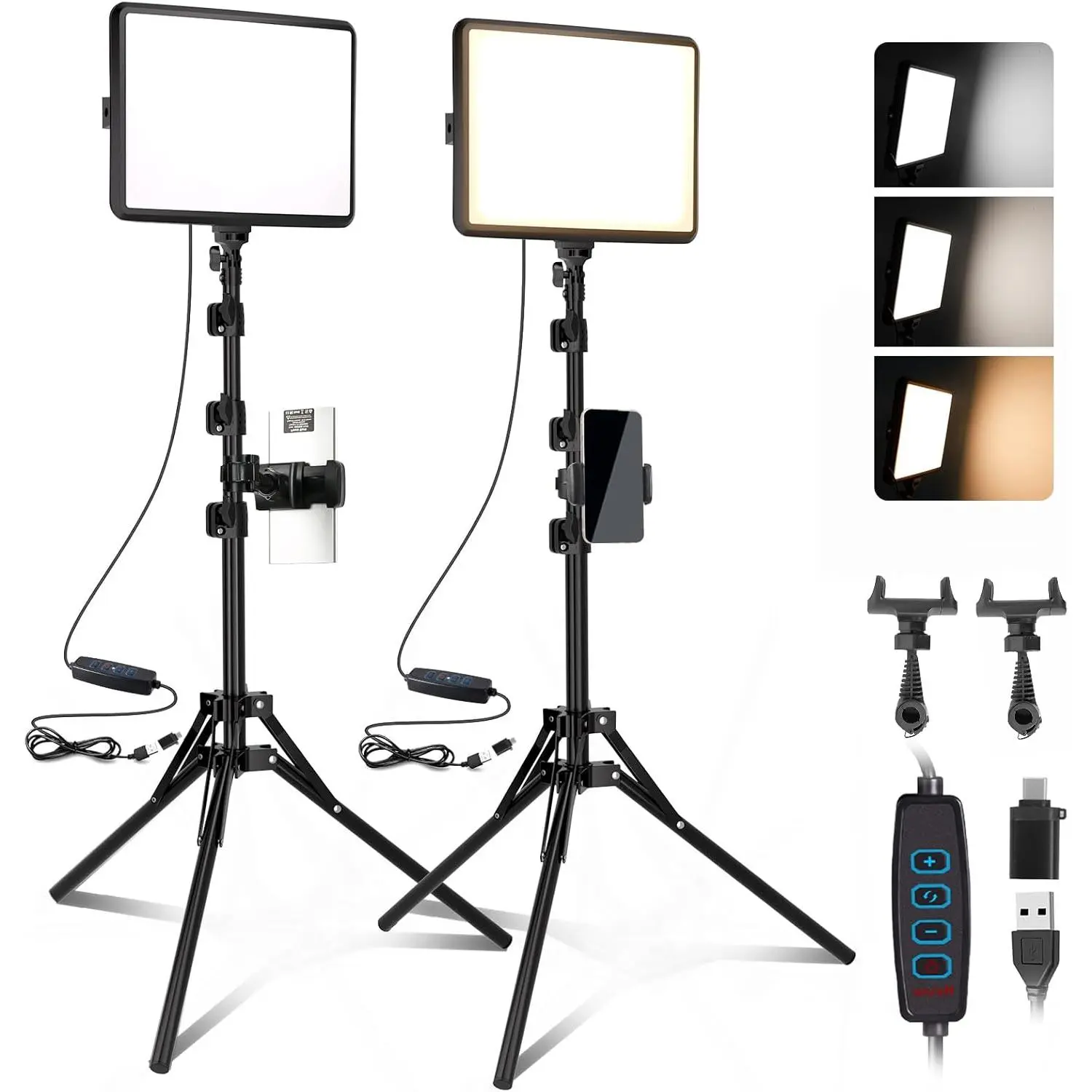 2-Pack LED Video Light Kit,  Studio Light, 2800-6500K Dimmable Photography Lighting Kit with Tripod Stand&Phone Holder, 73" Stream Light for Video Recording,  Streaming, YouTube