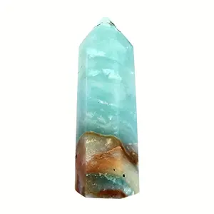 Natural Sky Blue Amazonite Stone Crystal Quartz Tower Healing Wand Point Faceted Prism Carved Stone Figurine Meditation Therapy