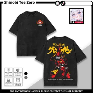 Gurren Lagann Oversized Tee Washed Heavyweight Cotton, Double Printed Kamina, Simon Mecha Graphic with Spiral Energy Aesthetic, Vintage Anime Streetwear Style perfect tshirt good