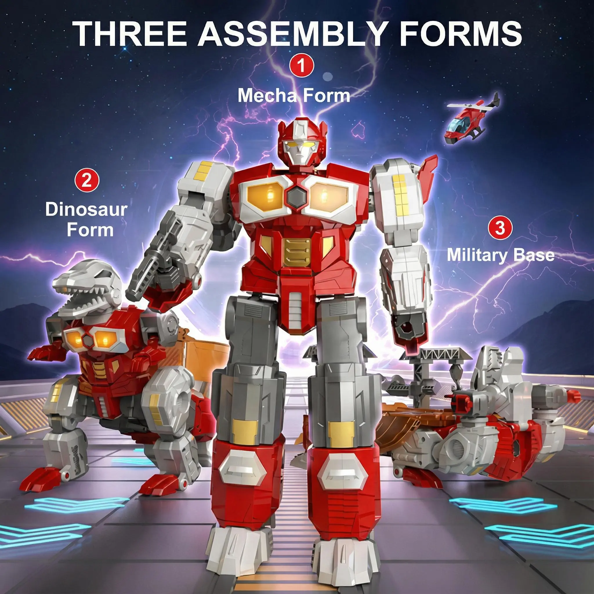 MIEBELY BPA-Free All-in-1 Magnetic Assembly Dinosaur Robot Kit - STEM Toy for 6-8 Years, Sound Effects, Transforming Action Figure, Children Development Toy (Animals, Robots, Military Base, Battle Guns, Cars, Airplane Models), Batteries Packed Separately