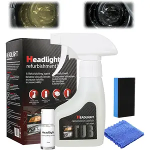 Automotive Headlamp Restoration Fluid Kit, Car Headlight Cleaner and Restorer Coating Spray Kit, No Sanding or Disassembly, Durable Headlight Repair Kit for All Vehicle Types, 180ml 1Set