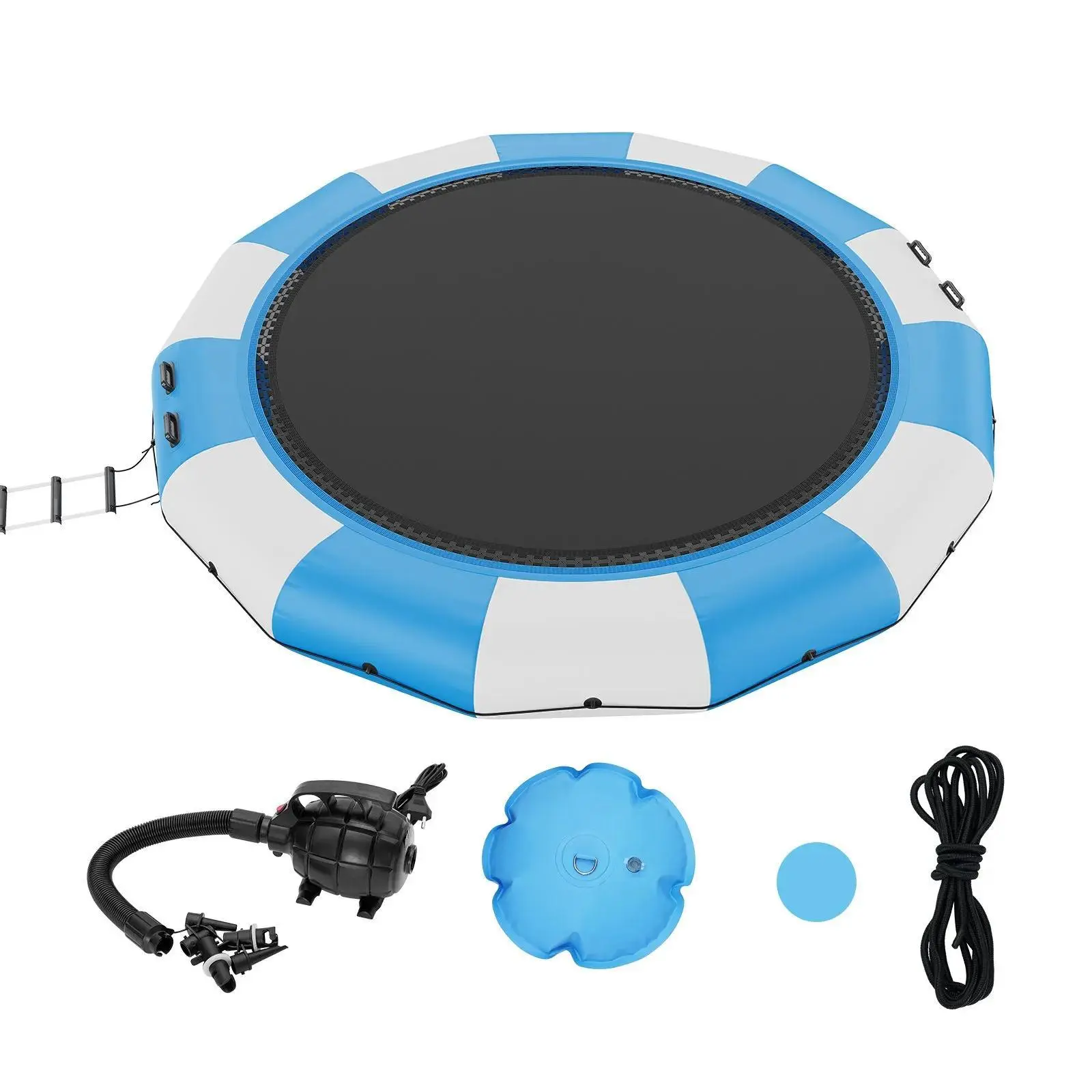 【Back to School】VEVOR Inflatable Water Bouncer - 15ft Inflatablewater Recreational Trampoline, Portable Float Bounce Swimming Floater Platform with 3-Step Ladder & Electric Air Pump, Outdoor for Pool or Lake Use