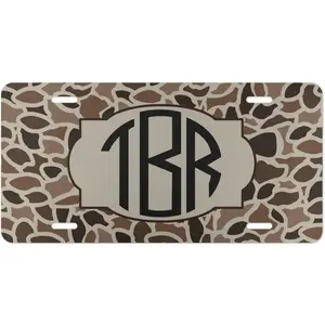 Custom Monogram Hunting License Plate 6x12 – Old School Camo Vanity Tag for Truck SUV – Personalized Gift for Her – Choose Your Letter