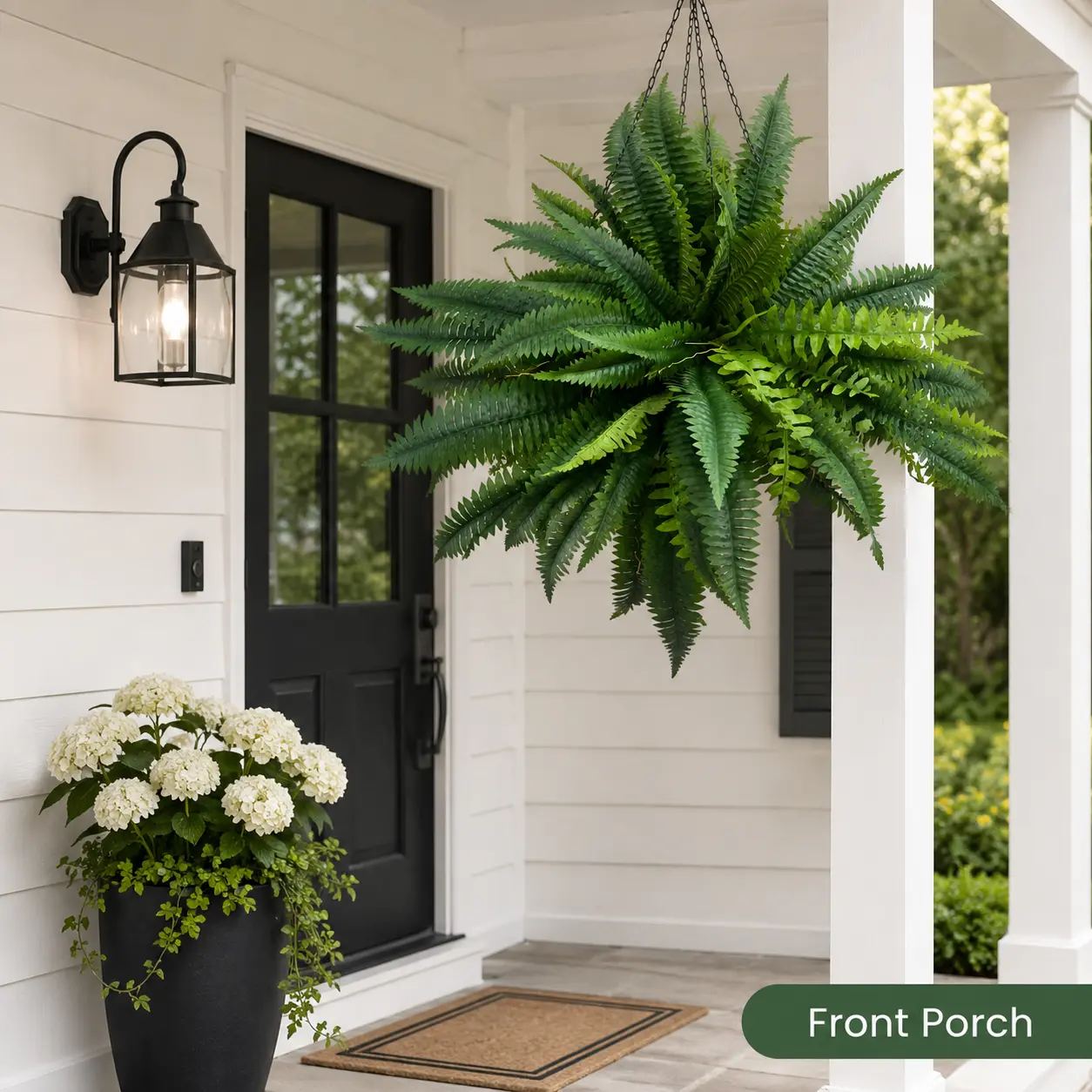 UV-Resistant Artificial Boston Fern Bush - Low-Maintenance Decorative Faux Greenery for Outdoor Patio, Front Porch, Home Garden