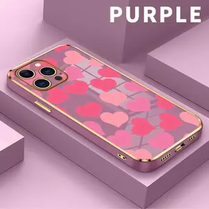 Electroplating Phone Case for iPhone 17 Air 15 Pro Max 16 14 Plus 13 12 11 Hearts in Blush Patterned Classic Square Design Non Slip TPU Soft Shell,Can be given as a holiday gift to friends or family.