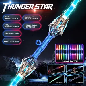 Wielding a Powerful Sound Effects Lightsaber, Glowing sword boy toys, Double Headed Telescopic Lightsaber (7 Colors LED Light ) , Cool Gift For Boy And Girl