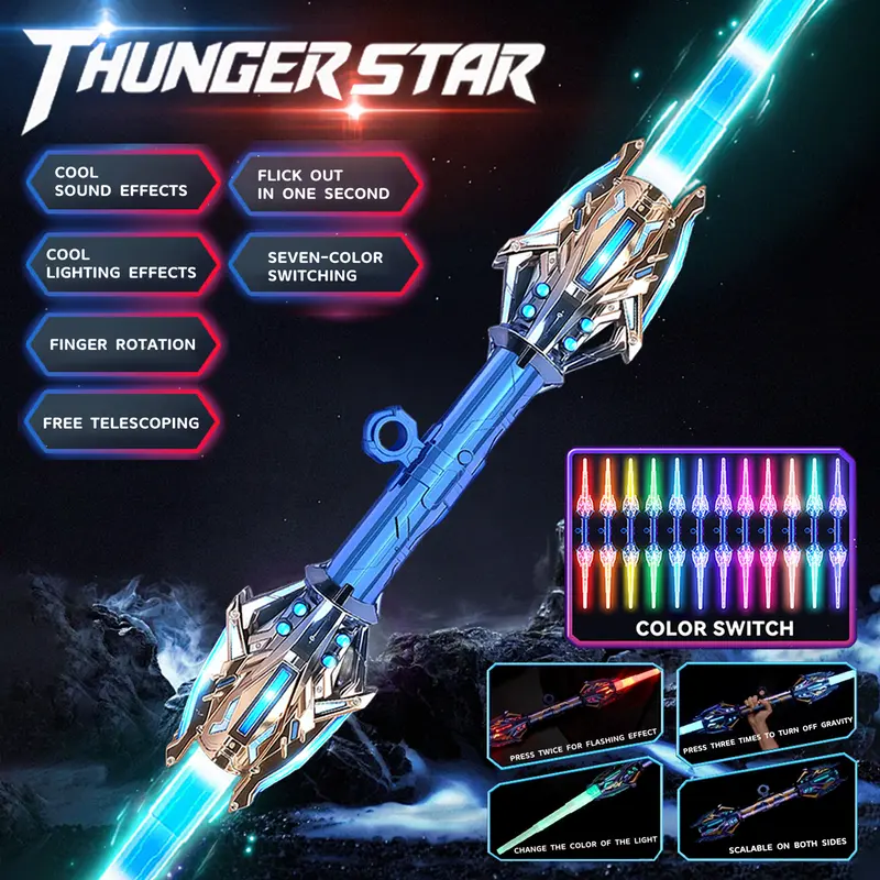 Wielding a Powerful Sound Effects Lightsaber, Glowing sword boy toys, Double Headed Telescopic Lightsaber (7 Colors LED Light ) , Cool Gift For Boy And Girl