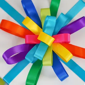 Double-Face Satin Rainbow Ribbon Assortment, 3/8" x 5yd Each, 50yd Total Per Package, Washable, for Gift Wrap, Birthday Party Decorations