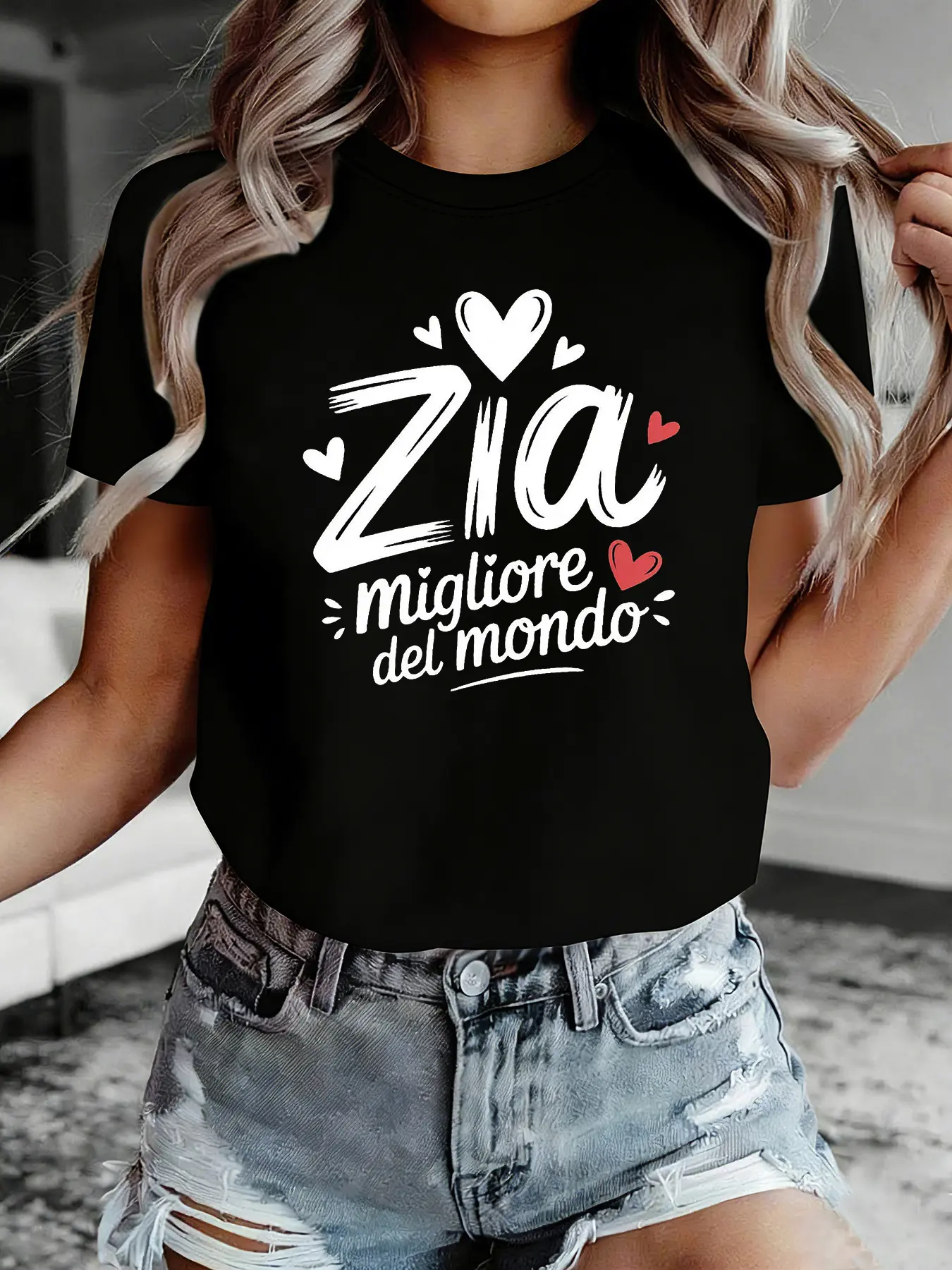 World'S Best Zia Letter Print T-Shirt, Short Sleev