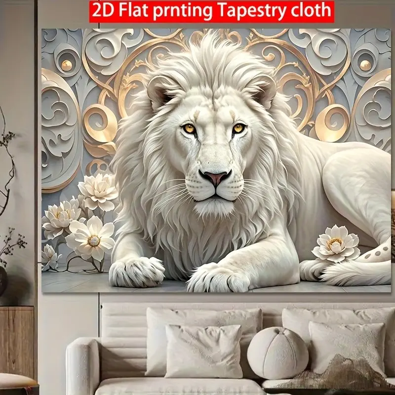 Elegant Lion Rug, Gold Floral Design, Printed, Premium Quality Material, Perfect for Living Room & Luxurious Spaces