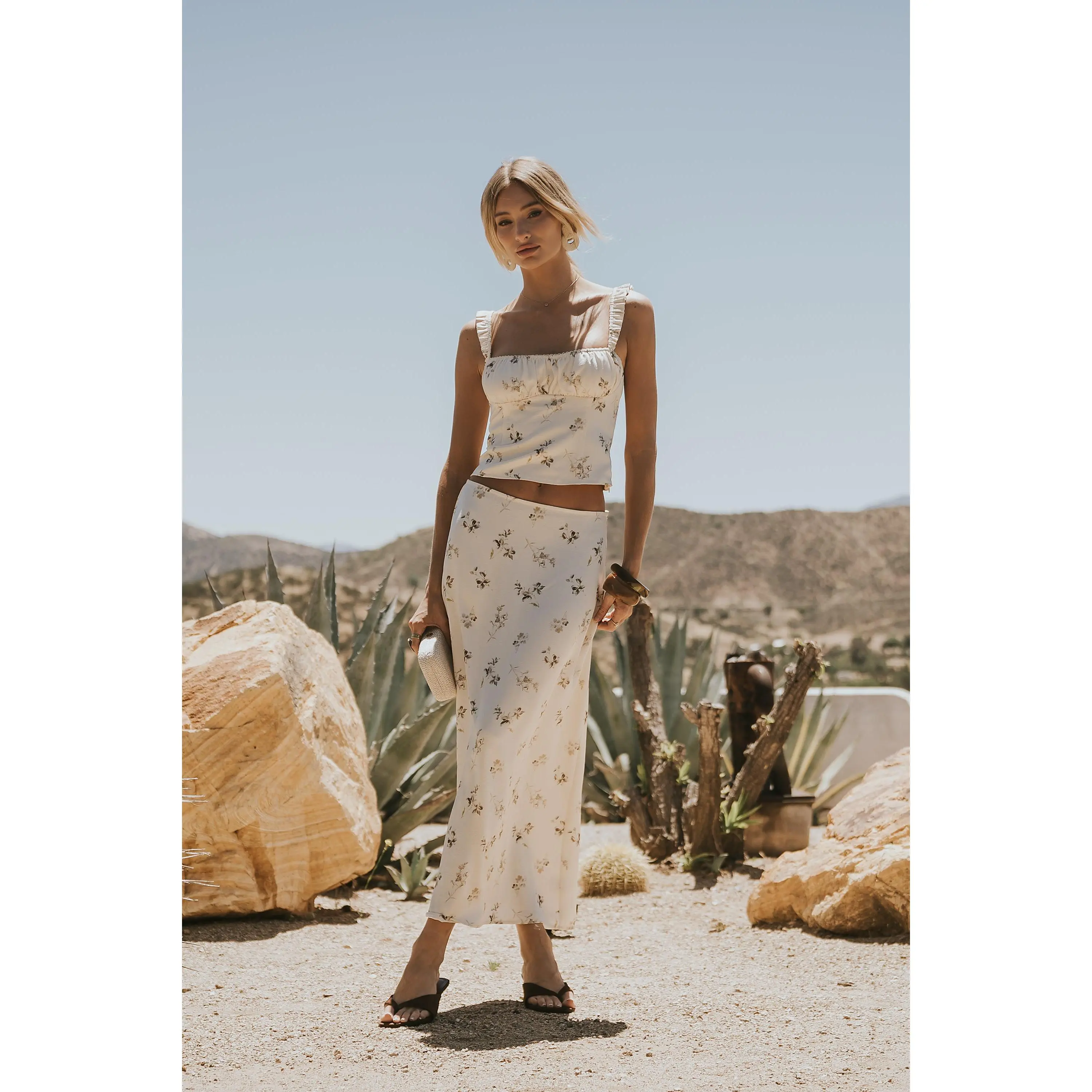 Paulette Floral Satin Midi Skirt