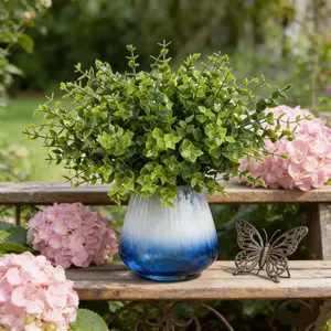 24 Pcs UV Resistant Artificial Eucalyptus Plants, Realistic Faux Greenery for Spring Summer Outdoor Decor, Home Hotel Office Wedding Garden, Faux Eucalyptus Flowers