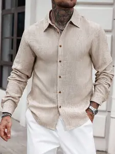 Men's Casual Linen Long Sleeve Shirt, Simple and Fashionable Design, Perfect for Summer Wear, Comfortable and Breathable Fabric