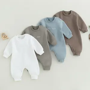 Infant Baby Boy Little Dude Embroidery Print Romper Long Sleeve Oversized Jumpsuit Bodysuit Newborn Clothes