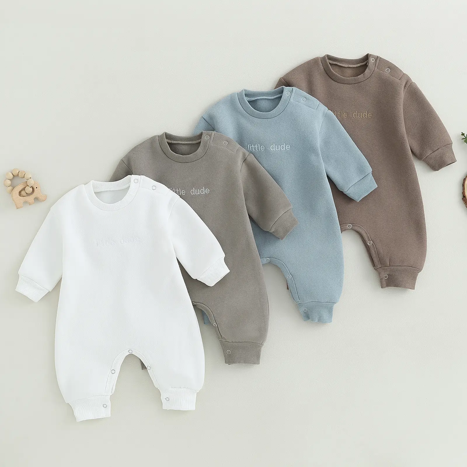Infant Baby Boy Little Dude Embroidery Print Romper Long Sleeve Oversized Jumpsuit Bodysuit Newborn Clothes