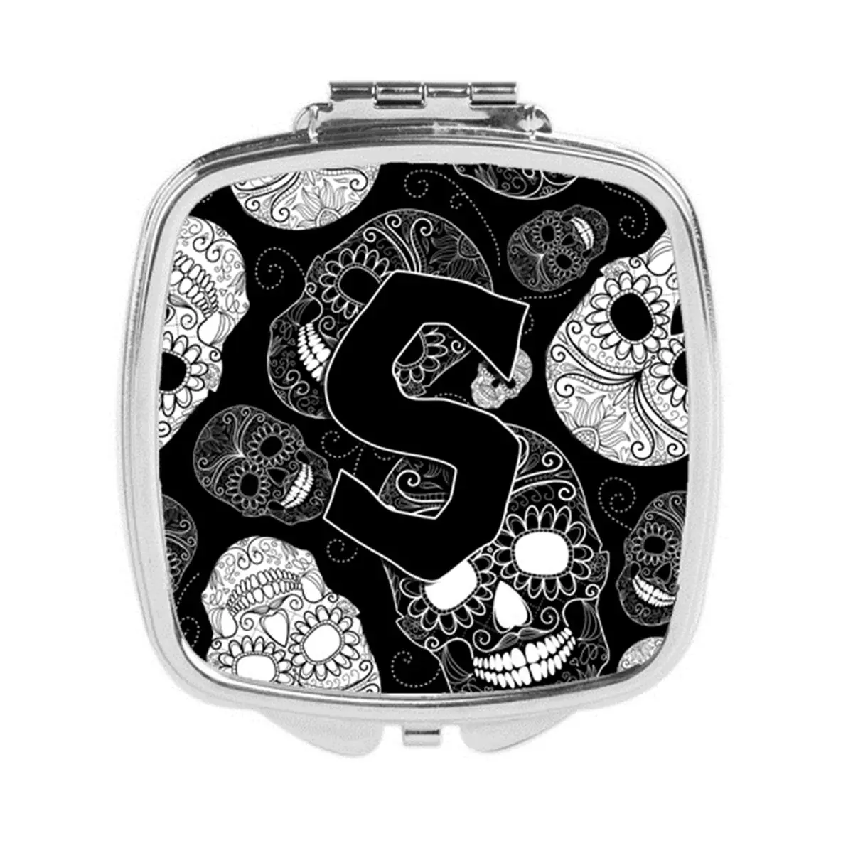Letter S Day of the Dead Skulls Black Compact Mirror