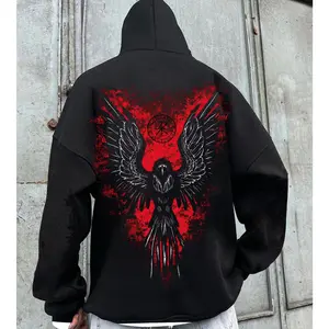 Viking Raven Hoodie Norse Mythology Streetwear Unisex Hooded Sweatshirt Graphic Odin Raven Symbol Dark Gothic Aesthetic Winter Fashion Pullover Casual Hip Hop Style Gift for Men Women