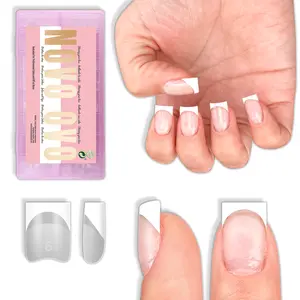 NOVO OVO White French Tip Half Cover Short Sharp Square False Nail Tips, Shallow Paste Matte Round-Square Pasting Zone for Soft Gel Acrylic Extension, Unisex Wide Press on Fake Nails 16 Sizes 224 Pcs