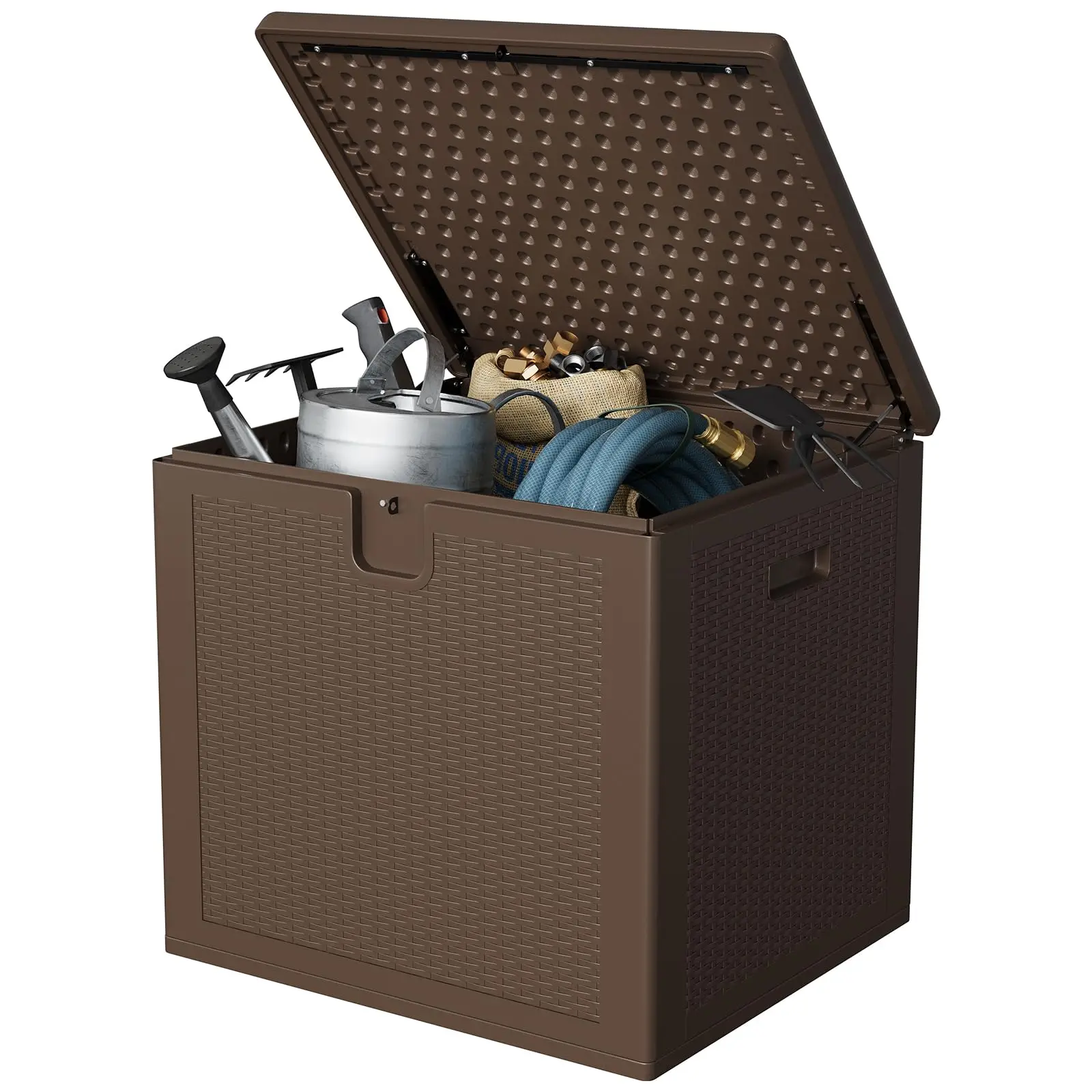 Garvee 80 Gallon Outdoor Storage Box, Large Resin Deck Box with Hydraulic Air Rod, Weatherproof & Lockable Outdoor Storage Bin for Patio Cushions, Garden Tools, Pool Supplies, Porch, Brown