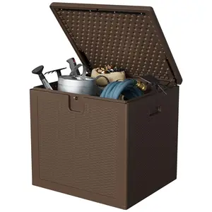 Garvee 80 Gallon Outdoor Storage Box, Large Resin Deck Box with Hydraulic Air Rod, Weatherproof & Lockable Outdoor Storage Bin for Patio Cushions, Garden Tools, Pool Supplies, Porch, Brown