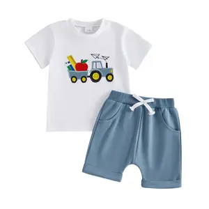Imcute Baby Boy Easter Outfit Bunny Truck Embroidery Tops and Plaid Shorts Set Toddler Boy Spring Summer Clothes