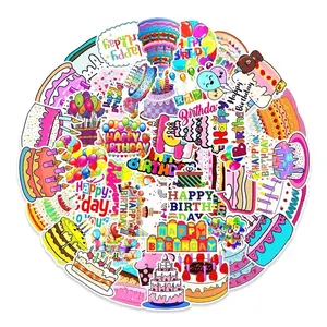 50 Pack of Happy Birthday Party Stickers. No Duplicates and Waterproof