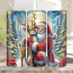 1 pc 20oz water bottle Insulated Bottle, Cartoon Santa stainless steel insulation water cup , fitness and camping travel outdoor portable straw cup, outdoor cup, accompanying Cup, Coffee Cup, Cup set-Christmas Valentine's Day gift for family and friend