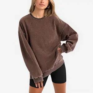 Women's oversized acid-wash vintage sweatshirt pullover sweatshirt loose cotton pullover men's crew neck sweatshirt sweater long sleeve shirt hoodie