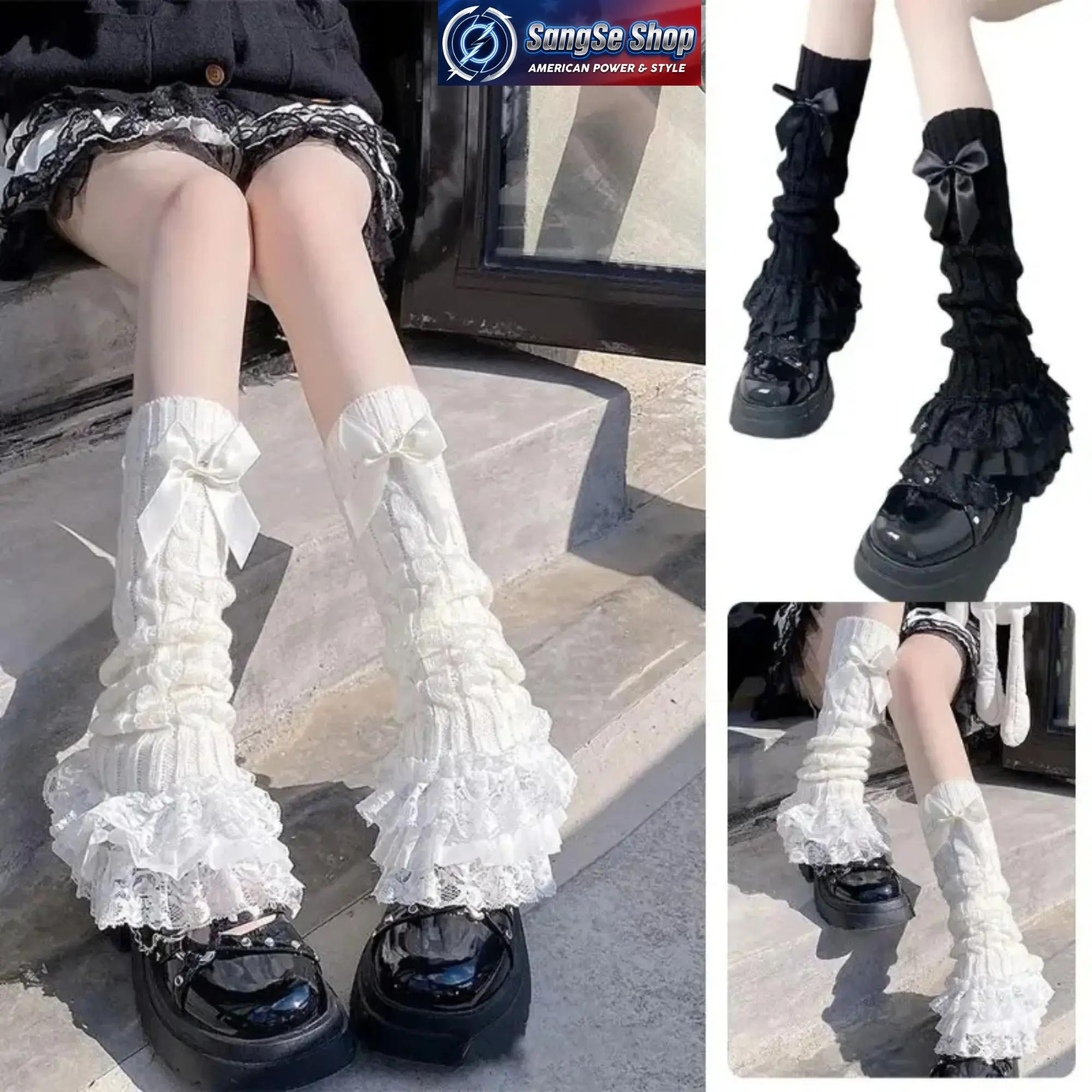 Japanese Style Knitted Lace Leg Warmers for Women, Bow Tiered Ruffle Calf Socks Lolita Style Soft Stretchy Warm Cozy Boot Socks, Cute Fashion Knee High Stocking Accessories for Daily Wear, School Outfit, Winter Streetwear Style Womenswear