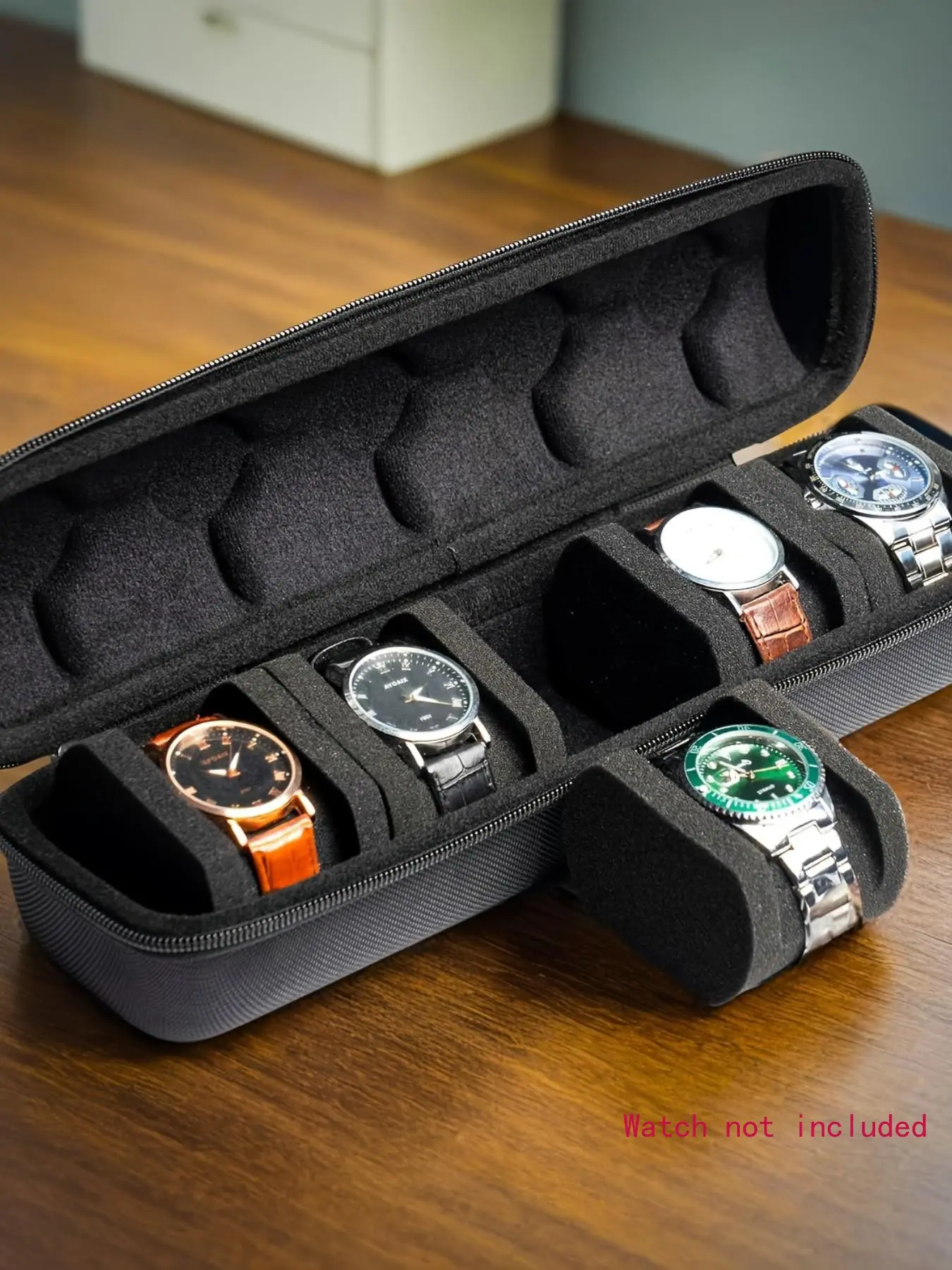 Watch Storage Box with Flip Cover, Wristwatch Storage, 3/5-Grid Design, Scratch-Resistant Lining, Portable with Handle, Sturdy Construction, Watch Protector, Men's Gift