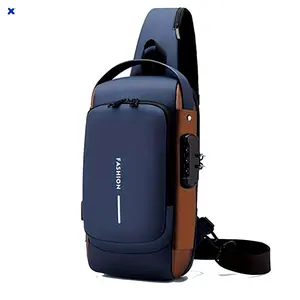 Men's Anti-Theft TSA Combination Lock Crossbody Bag with USB Charging Waterproof Nylon Sling Bag for Commuting Travel Cycling