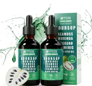 VYXION Pure Soursop 10 in 1 Liquid Drops Extract - Seamoss, Moringa, Black Seed Oil, Turmeric, Oregano Liquid Drops - Healthcare, Fitness, Natural Wellness Blend