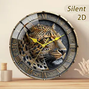 Minimalist Modern Glass Wood Wall Clock, Leopard Face Roman Numerals, Battery Operated, 20/25/30/35 Cm, Home Decor, Holiday Gift