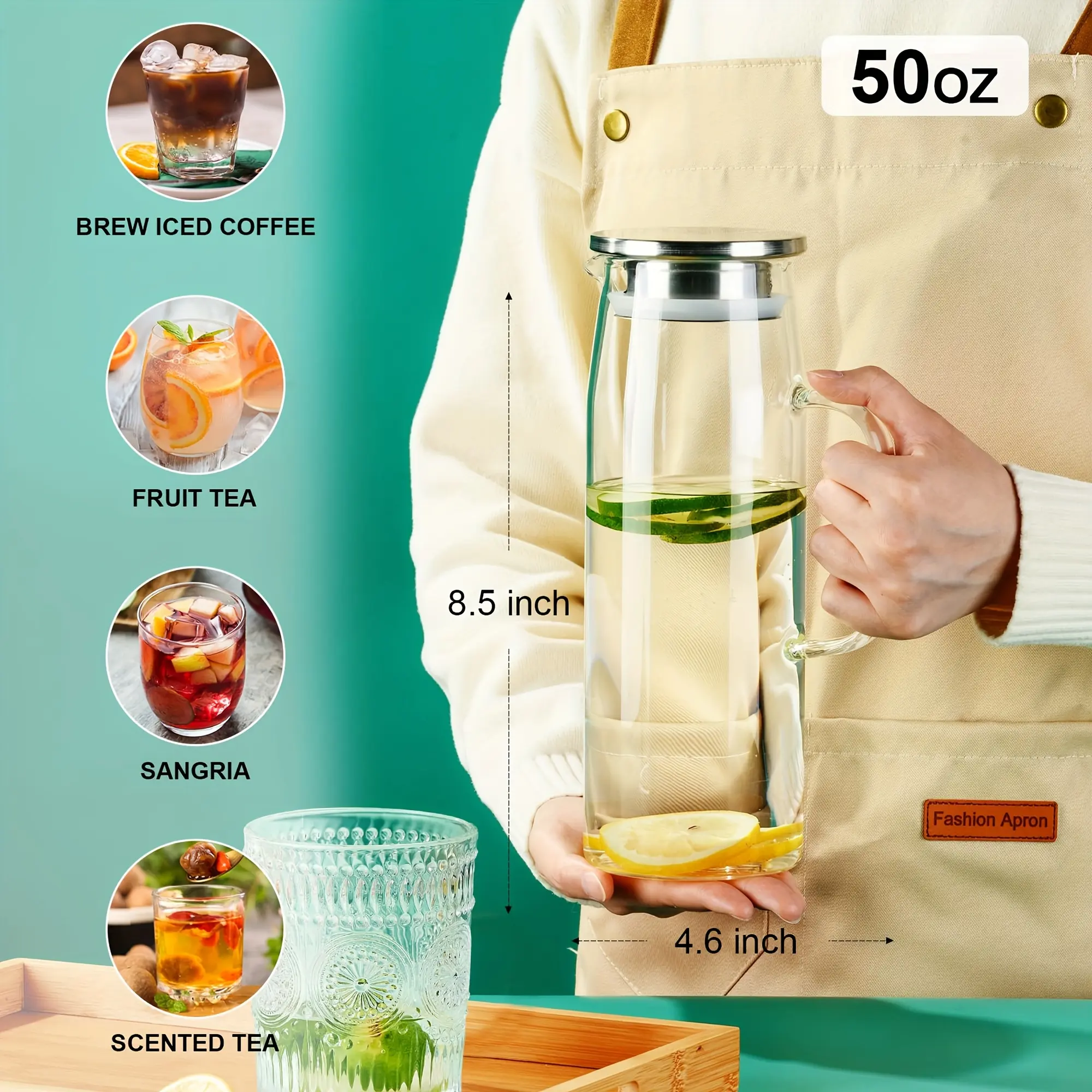 2 Pack /3 Pack 50 oz  Glass Pitcher with Lid and Handle for Fridge, Iced Tea and Coffee Carafe Beverage Serveware