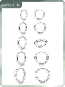 LOYALLOOK 5 Pairs Small Sterling Silver Post Hoop Earrings Set for Women Lightweight Tiny Huggie Hoops Silver Plated Mini Cartilage Earrings Pack Hypoallergenic Ear Piercing Christmas Gifts
