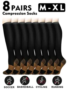 Compression Athletic Socks for Men and Women, 20-30 Mmhg Knee Height Design, Running Performance Recovery, 8 Pair Options, Improve Circulation