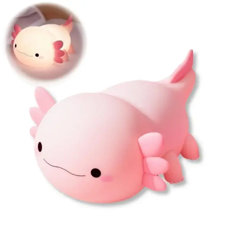 Yudodo Kawaii Axolotl Night Light,Dimmable Silicone Animal Nursery Night Light,Adorable Rechargeable Squishy Novelty Bedside Touch Lamp,Baby Room Decor, Pink Night Light for Kids Teens Girls Lovers christmas surprise family Decorations Nightlight
