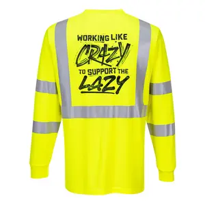 Crazy - Reflective Long Sleeve Safety T-Shirt - Hi-Vis Yellow Long Sleeve Crew Neck with ANSI/ISEA 107 Class 2 Compliance for Everyday Wear Construction Gloves Disposable Nitrile Gloves