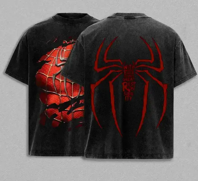 Gothic Spider Style Graphic Tee, Vintage Acid Wash Oversized T-Shirt, Streetwear Gift