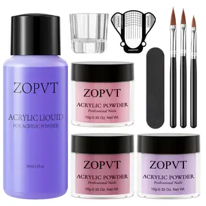 Zopvt Acrylic Powder Set with Brush & Liquid, Nail Extension Tools Kit, Professional Manicure Supplies for Salon Quality Nails