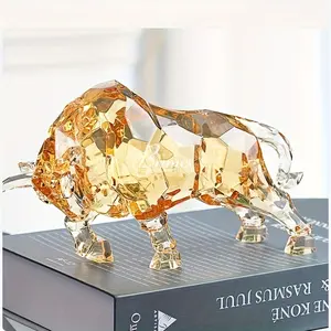 Vibrant Crystal Bull Figurine Ornament - Exquisite Acrylic Lucky Cow Decoration for Home & Office, Versatile Holiday Accent with Inspirational Quote, Perfect Gift Idea for Friends and Family