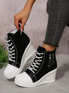 Women's High-Top Casual Shoes, Ladies Wedge Heel Thick Sole Sports Sneakers, Comfortable and Stylish Footwear for Daily Wear