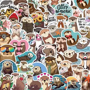 Cute Otter Pattern Sticker, 50pcs/set Creative Decorative Sticker, Diy Decals for Water Bottle, Laptop, Phone Case, Scrapbooking, Journal Making