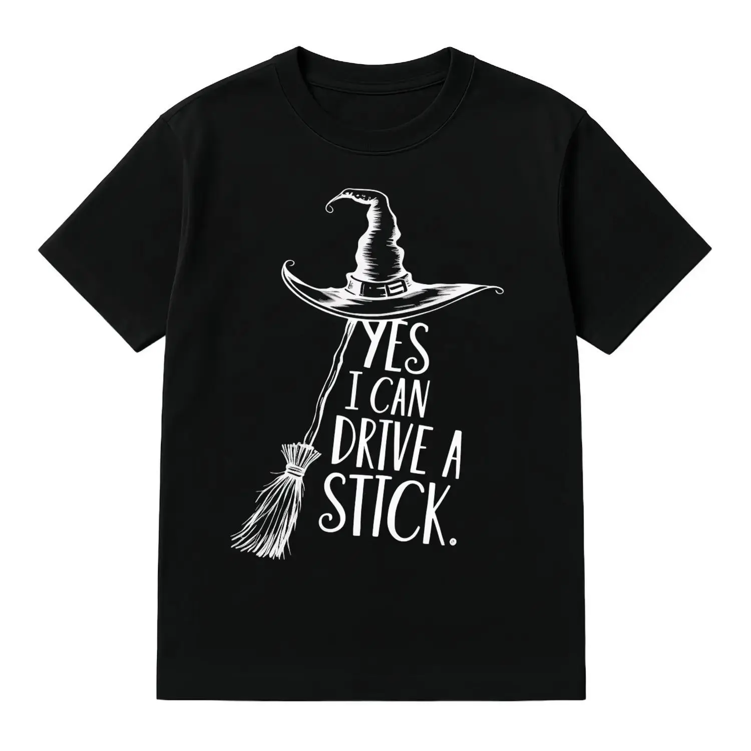 Witch print Halloween T shirt loose fit crew neck casual all season playful Yes I Can Drive graphic tee costume party outfit for women spooky style