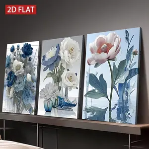3pcs Blue Peony Flower Decorative Prints, Solid Wood Frame High-Definition Art, Perfect Wall Decoration for Living Room/bedroom/dining Room